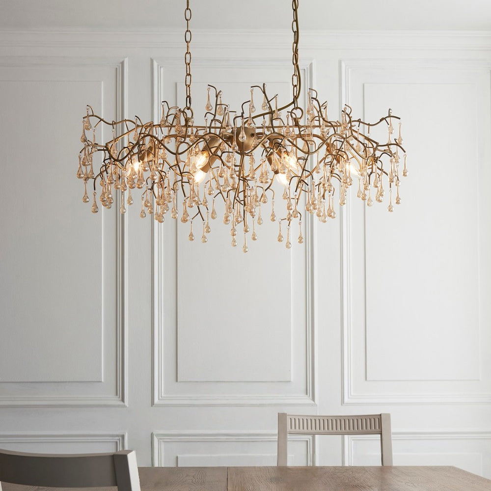 Branch Linear Chandelier with Glass Droplets