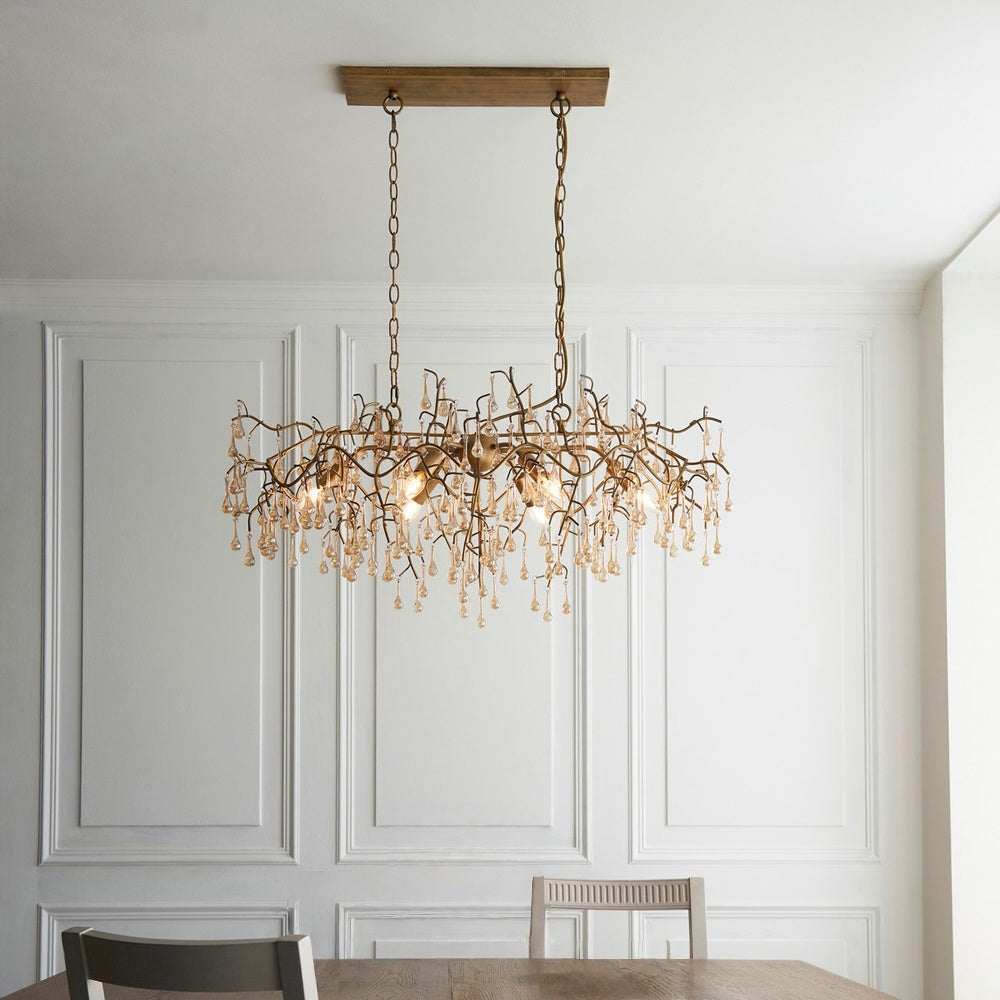 Branch Linear Chandelier with Glass Droplets