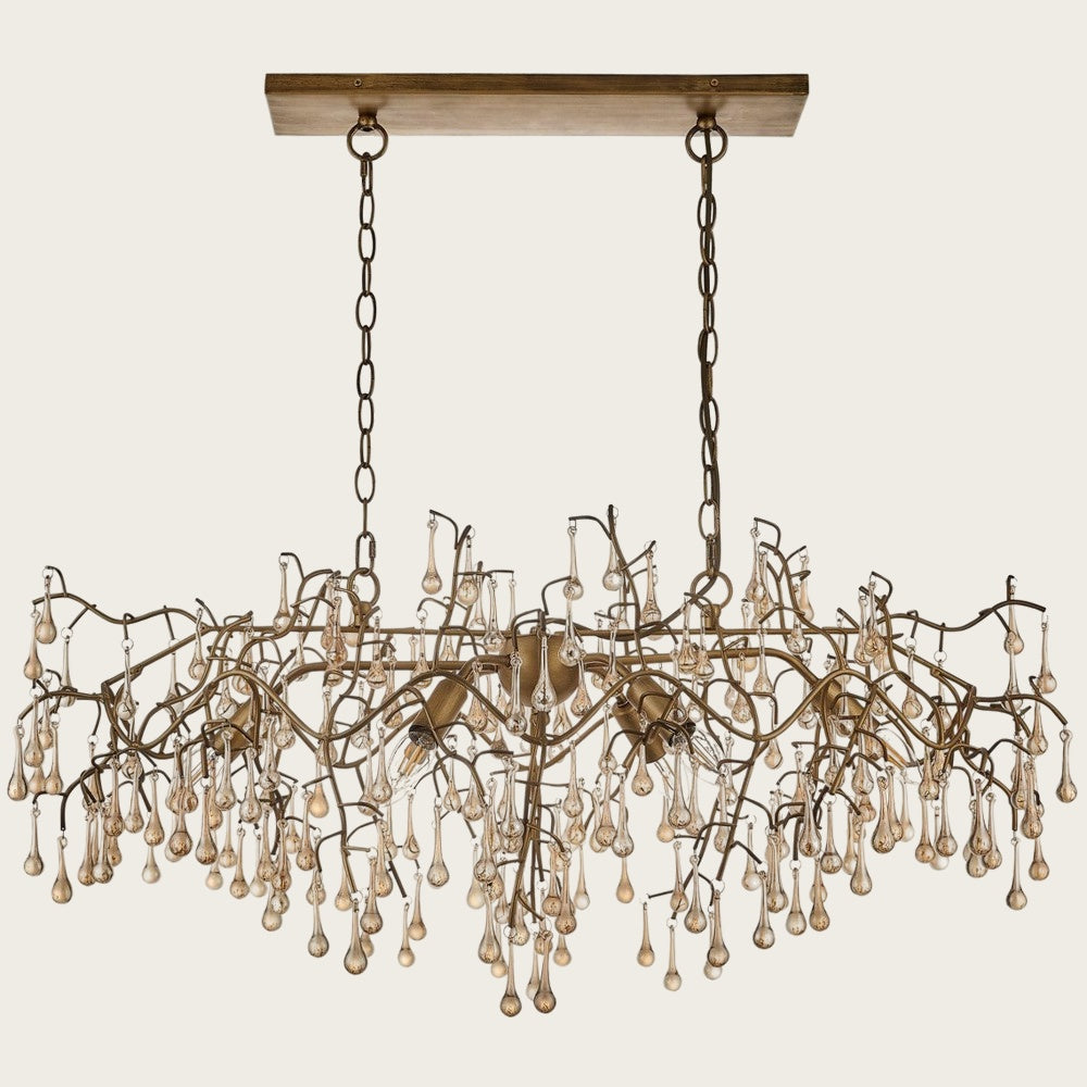Branch Linear Chandelier with Glass Droplets